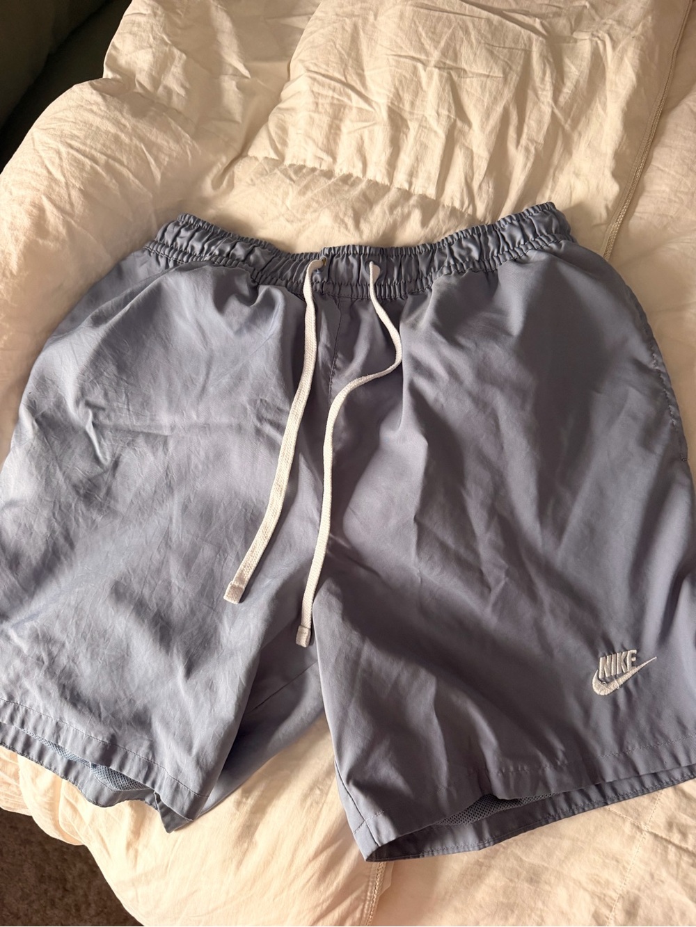 Nike Pastel Blue Men's Athletic Shorts with White Drawstring
